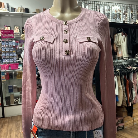 Pink Ribbed Long Sleeve Top - Picture 2 of 9